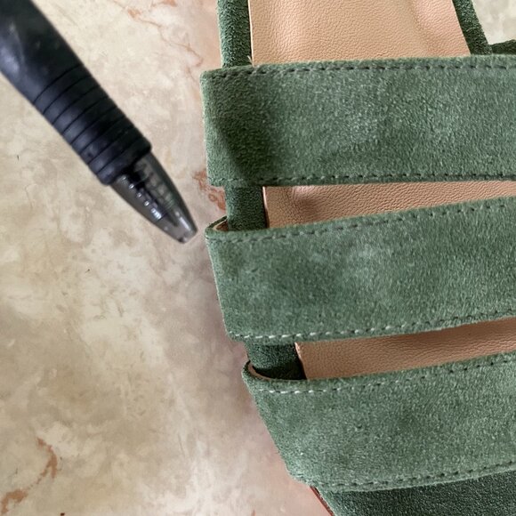Ma'am Sz 10.5 (9.5) Moss Green Three Strap Suede Slides Made in USA - Picture 8 of 8